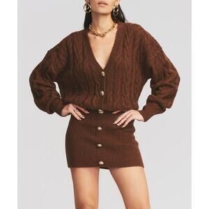 Retrofete Tala Cardigan Mini Dress Cognac Brown Chunky Blouson Ribbed SZ S